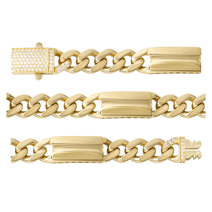 Solid gold curb bracelet, 10.85 g — shown in three rows across the frame.