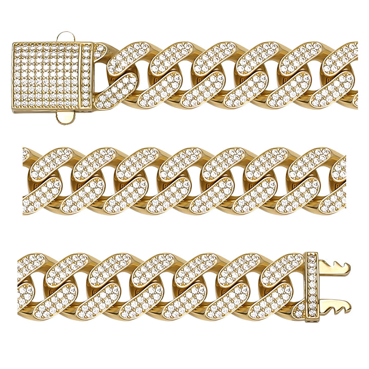 Solid gold curb bracelet, 26.80 g — shown in three rows across the frame.