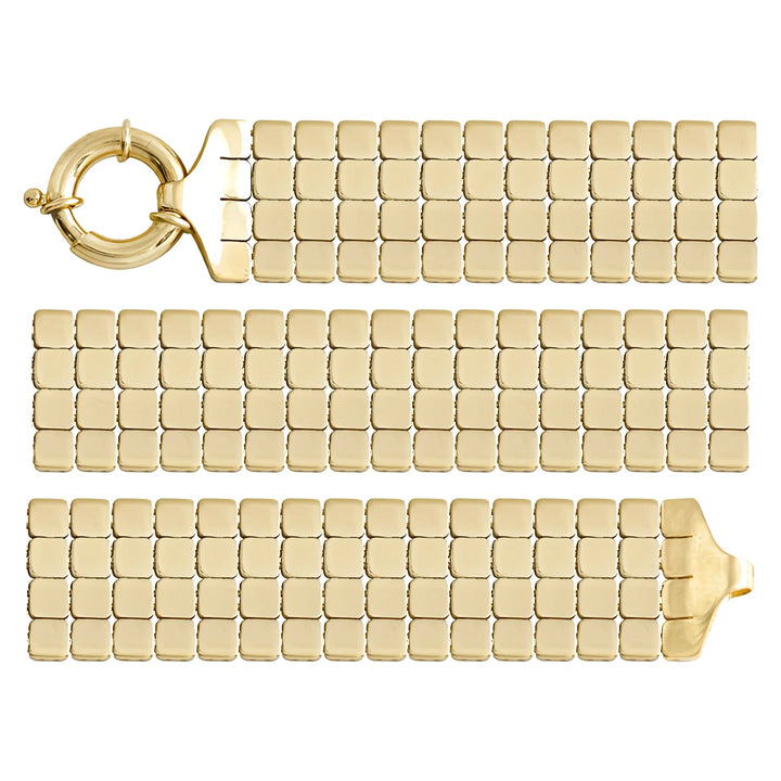 Solid gold brick link bracelet, 16.65 g — shown in three rows across the frame.