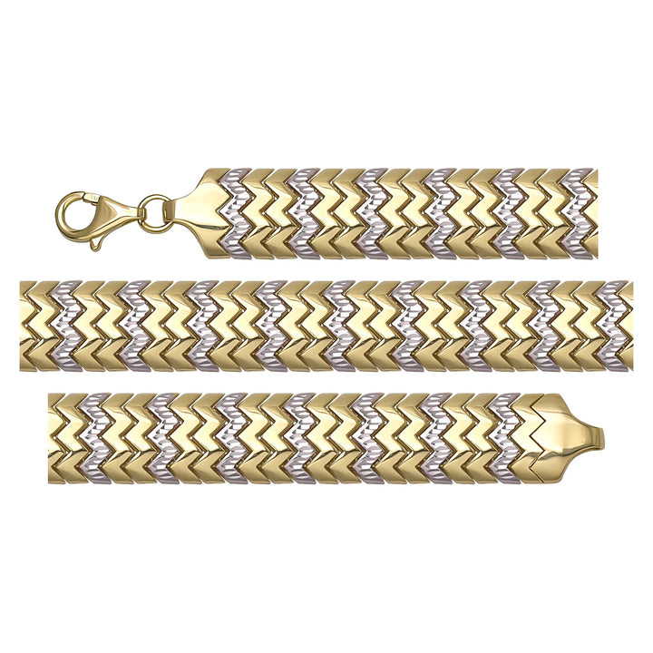 Solid gold herringbone bracelet, 15.35 g — shown in three rows across the frame.