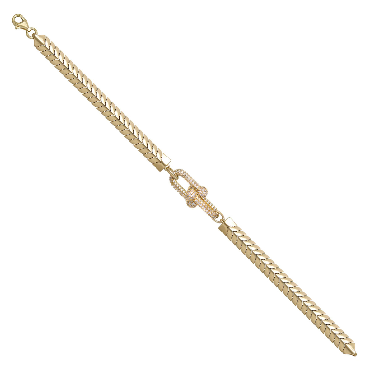 Solid gold fancy link bracelet, 10.53 g — shown at an angle across the frame.