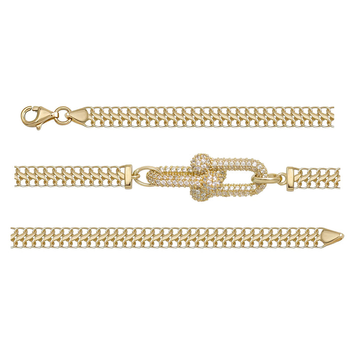Solid gold fancy link bracelet, 6.88 g — shown in three rows across the frame.