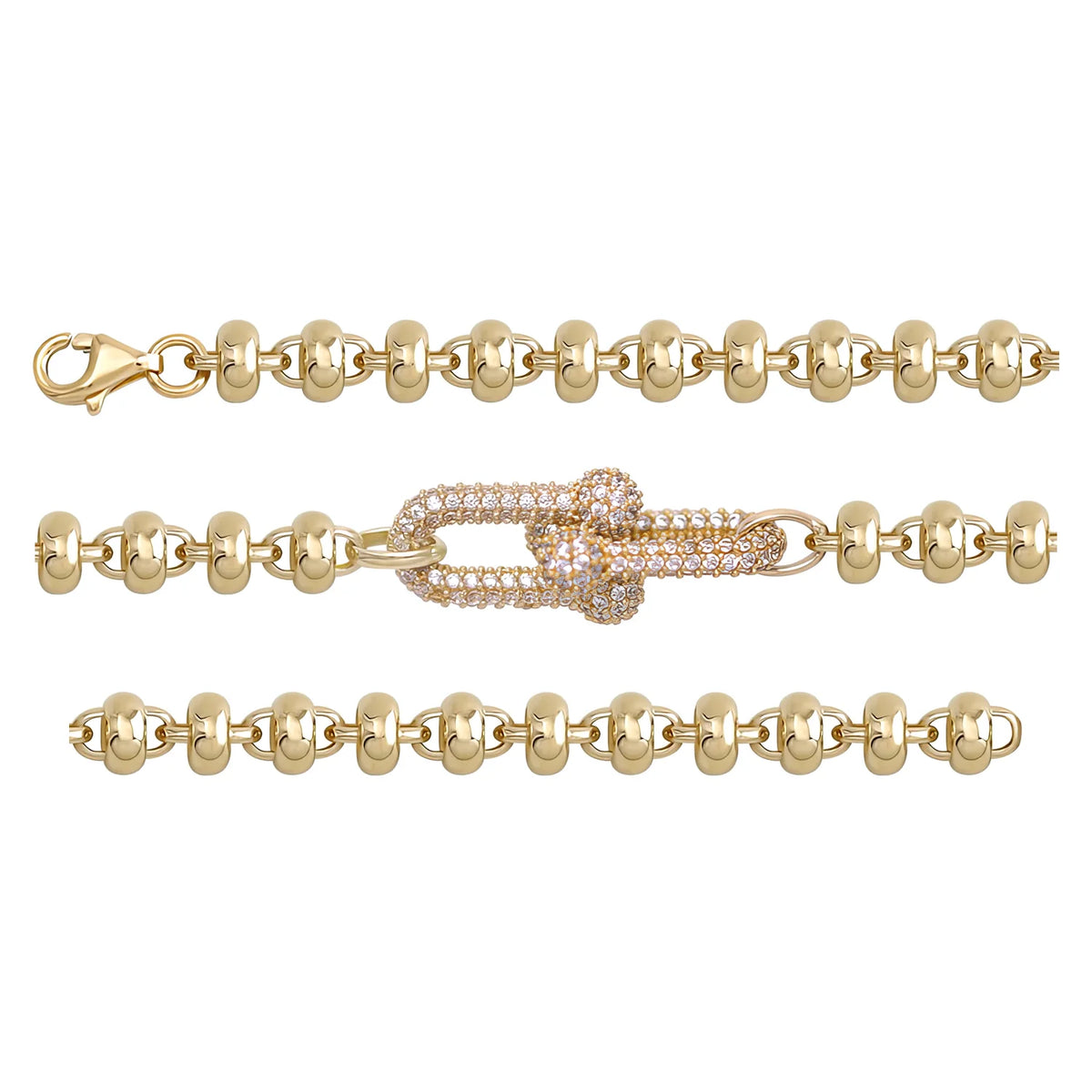 Solid gold fancy link bracelet, 8.00 g — shown in three rows across the frame.
