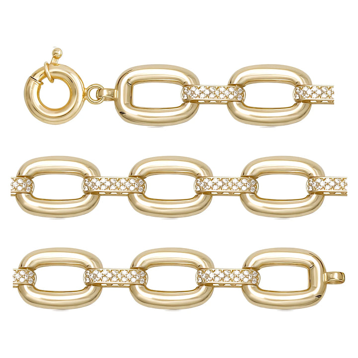 Solid gold fancy link bracelet, 13.20 g — shown in three rows across the frame.