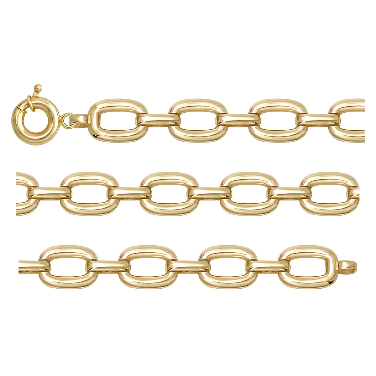 Solid gold fancy link bracelet, 8.10 g — shown in three rows across the frame.