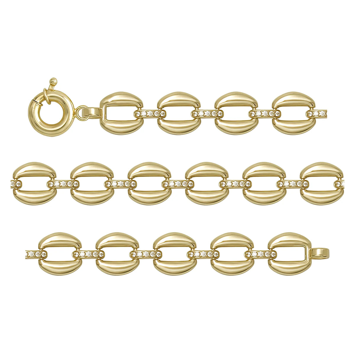 Solid gold fancy link bracelet, 8.48 g — shown in three rows across the frame.