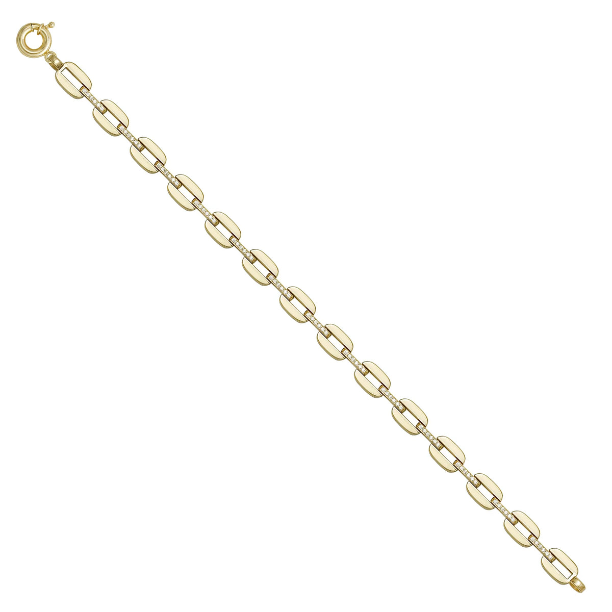 Solid gold fancy link bracelet, 9.65 g — shown at an angle across the frame.