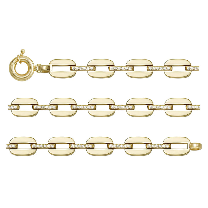 Solid gold fancy link bracelet, 9.65 g — shown in three rows across the frame.