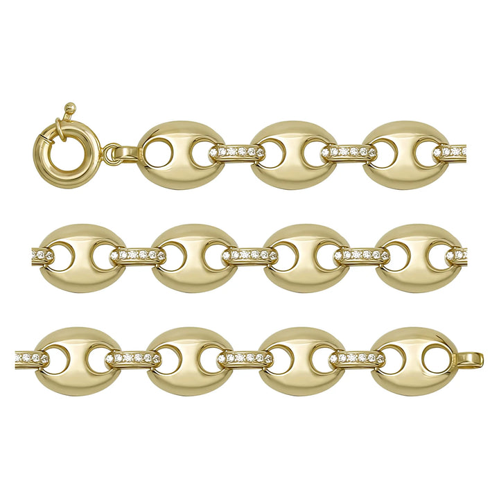 Solid gold mariner bracelet, 10.10 g — shown in three rows across the frame.