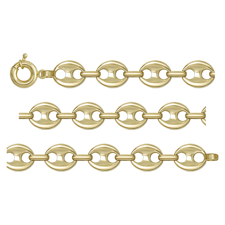 Solid gold mariner bracelet, 6.99 g — shown in three rows across the frame.