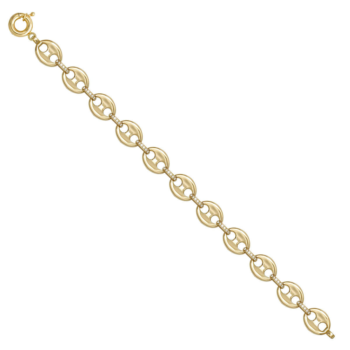 Solid gold mariner bracelet, 9.88 g — shown at an angle across the frame.