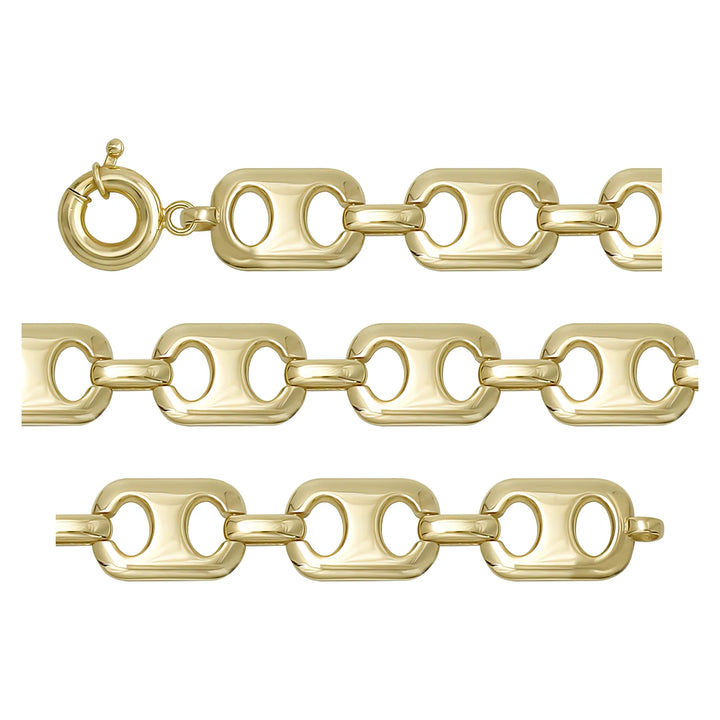 Solid gold mariner bracelet, 10.13 g — shown in three rows across the frame.
