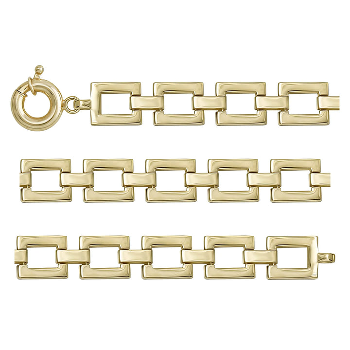 Solid gold fancy link bracelet, 11.27 g — shown in three rows across the frame.