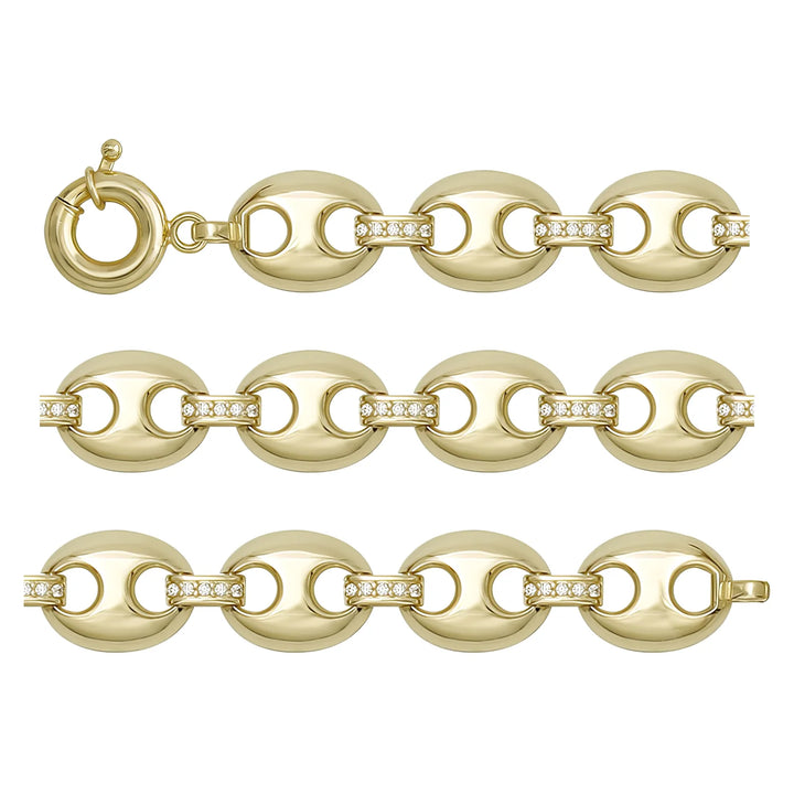 Solid gold mariner bracelet, 13.38 g — shown in three rows across the frame.