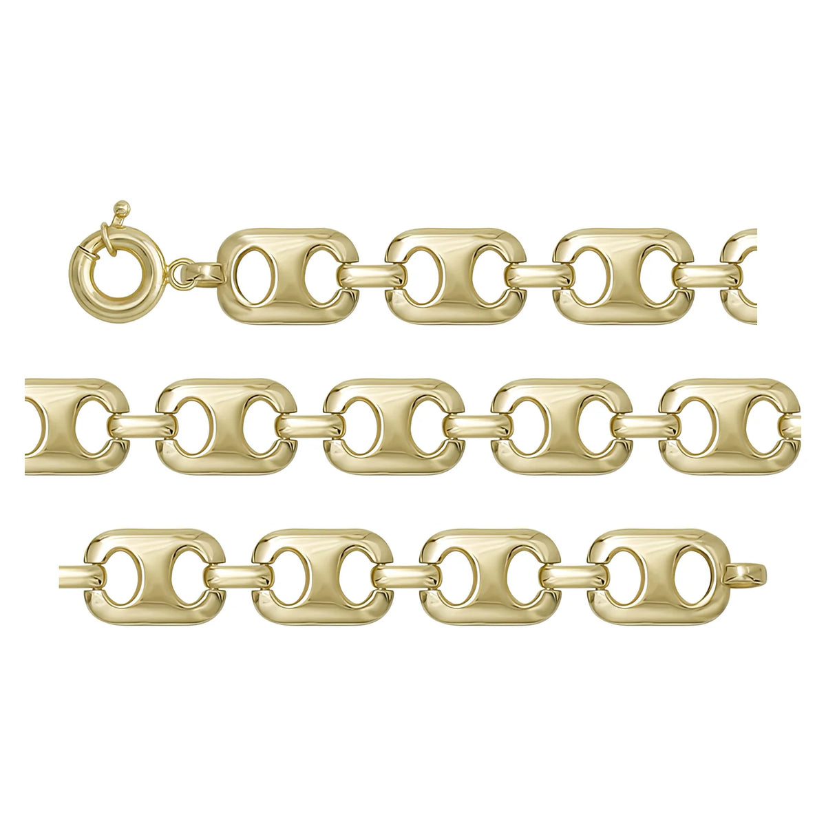 Solid gold mariner bracelet, 8.41 g — shown in three rows across the frame.