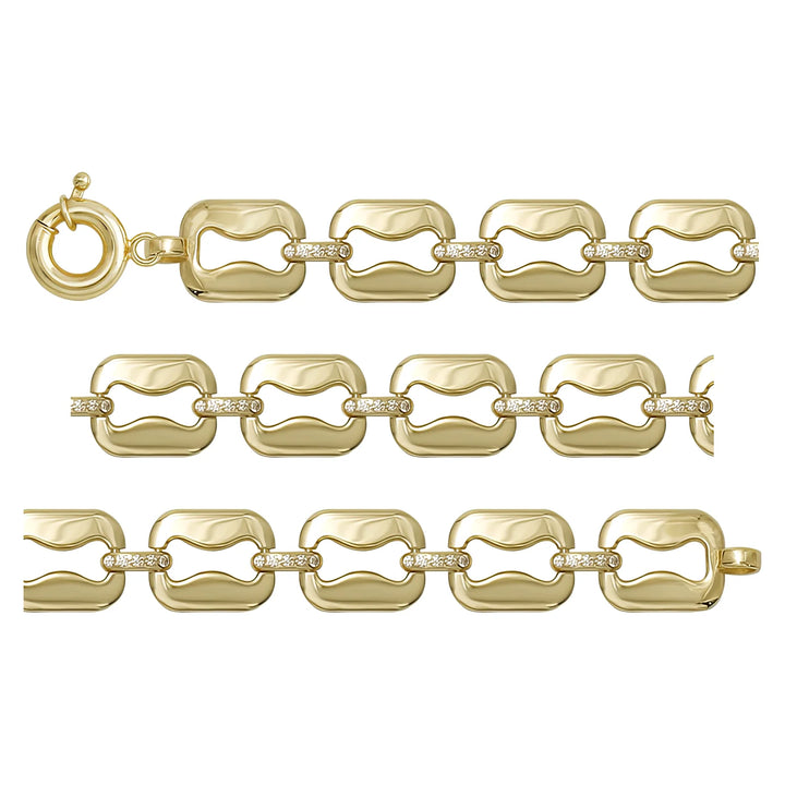Solid gold fancy link bracelet, 8.94 g — shown in three rows across the frame.