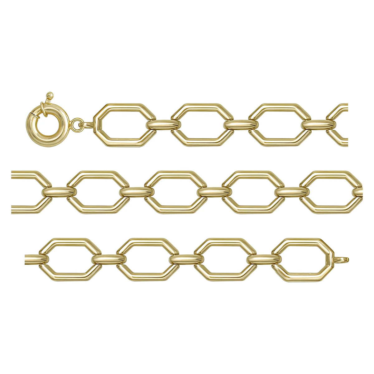 Solid gold fancy link bracelet, 6.48 g — shown in three rows across the frame.