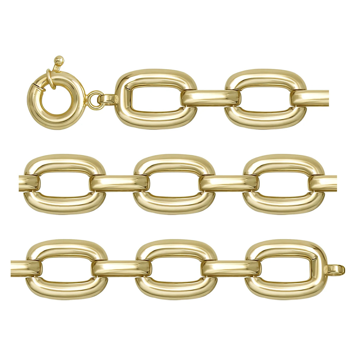 Solid gold fancy link bracelet, 11.10 g — shown in three rows across the frame.