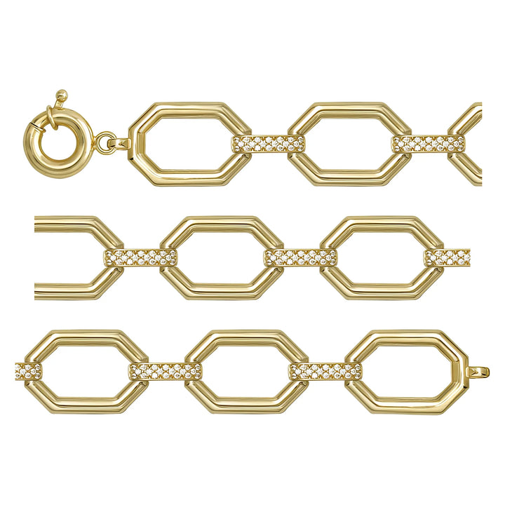Solid gold fancy link bracelet, 12.00 g — shown in three rows across the frame.