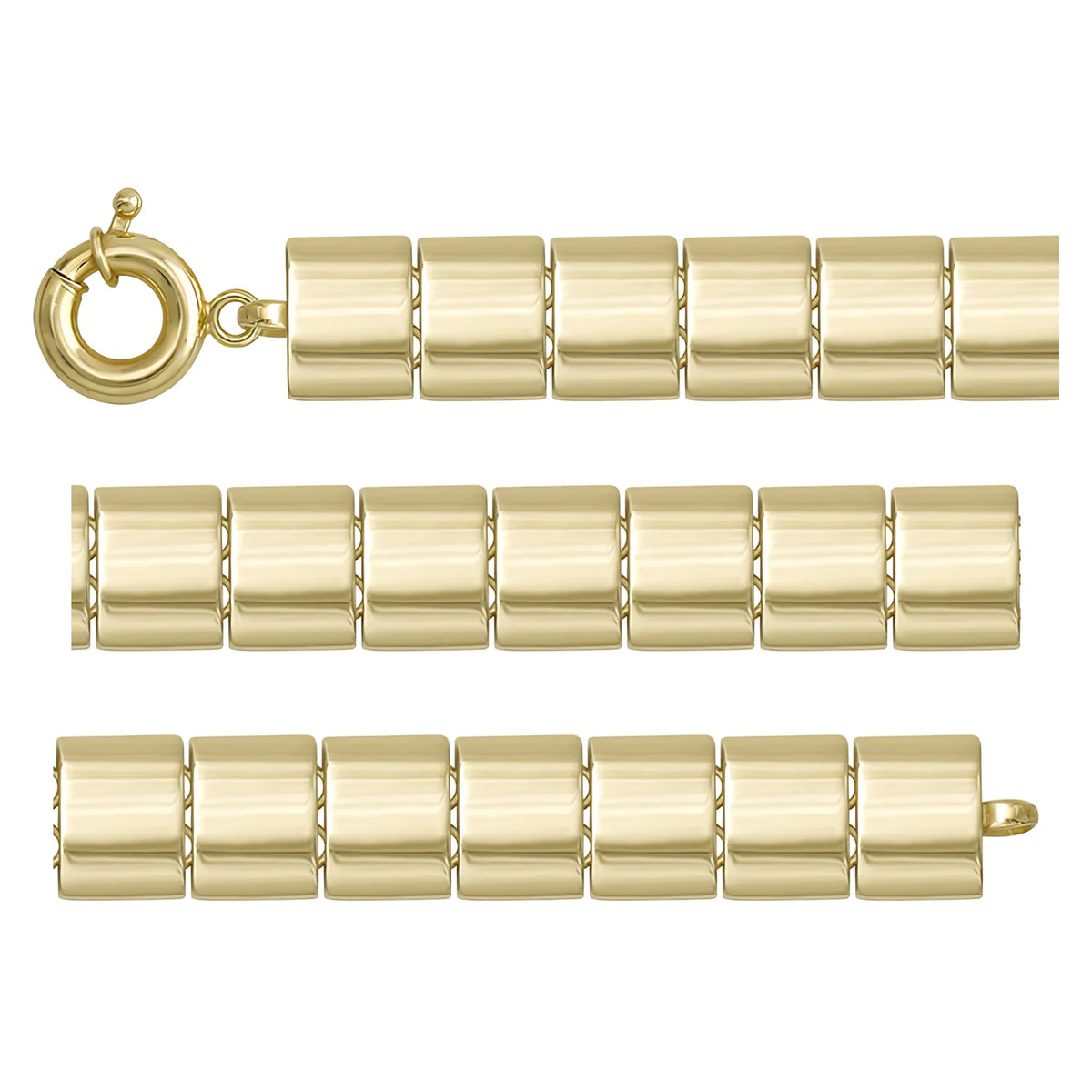 Solid gold bar link bracelet, 17.55 g — shown in three rows across the frame.