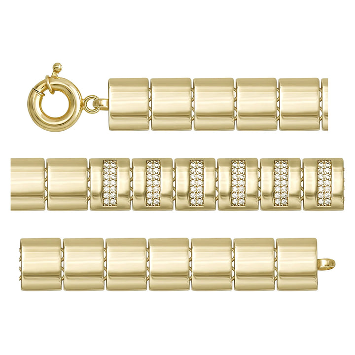 Solid gold bar link bracelet, 17.23 g — shown in three rows across the frame.