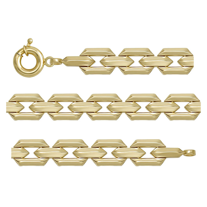 Solid gold fancy link bracelet, 12.84 g — shown in three rows across the frame.