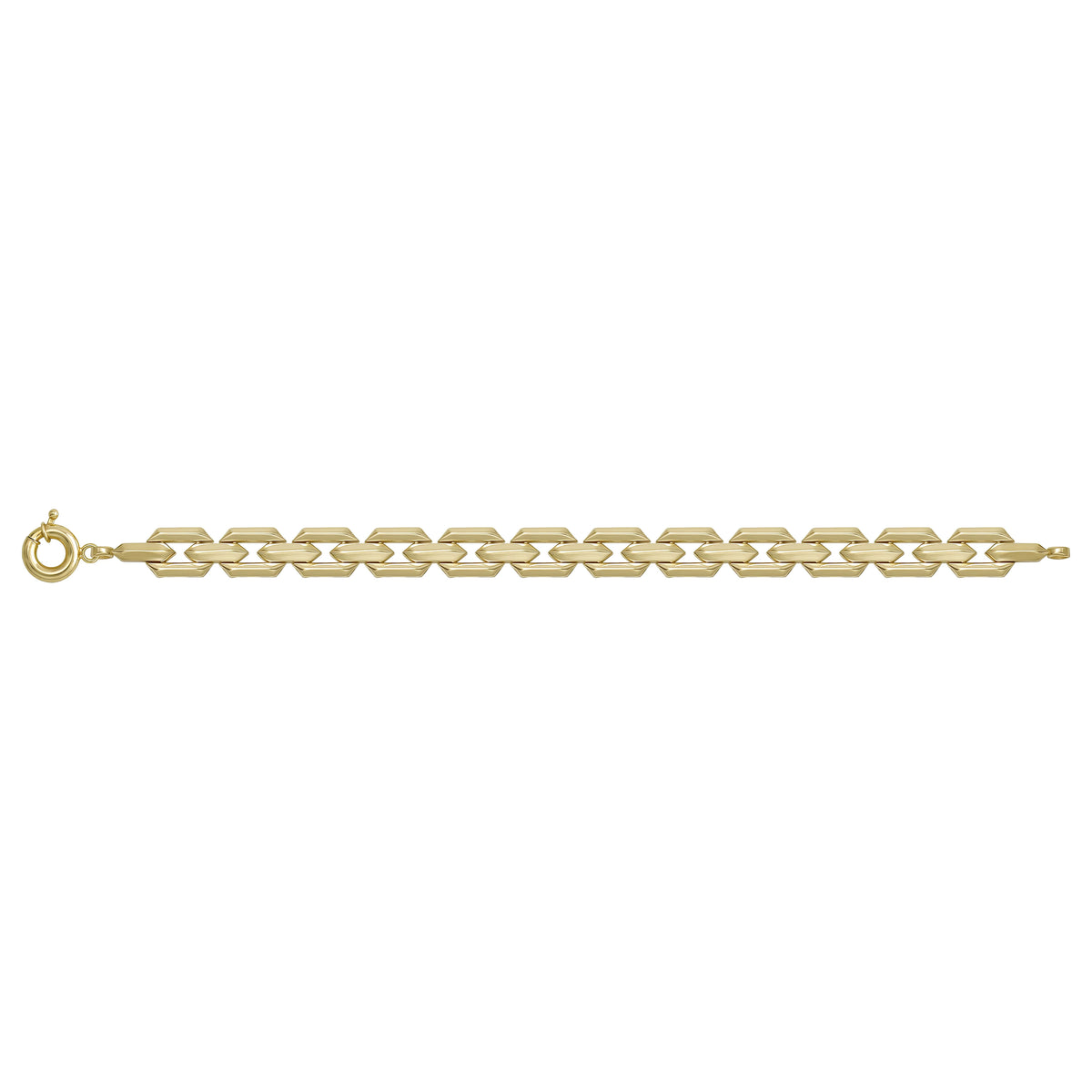 Solid gold fancy link bracelet, 12.84 g — shown square on a plain background.