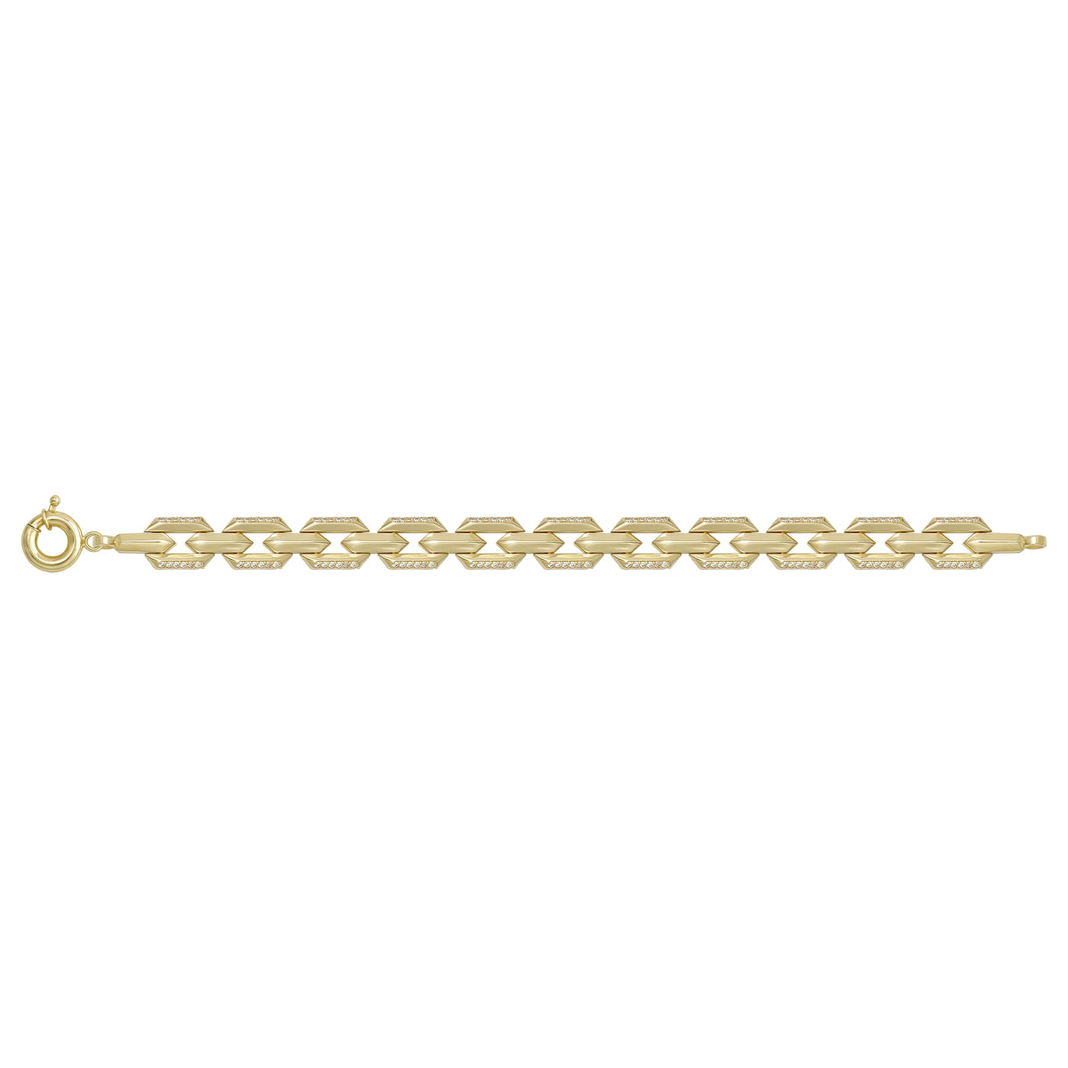 Solid gold bar link bracelet, 12.43 g — shown square on a plain background.