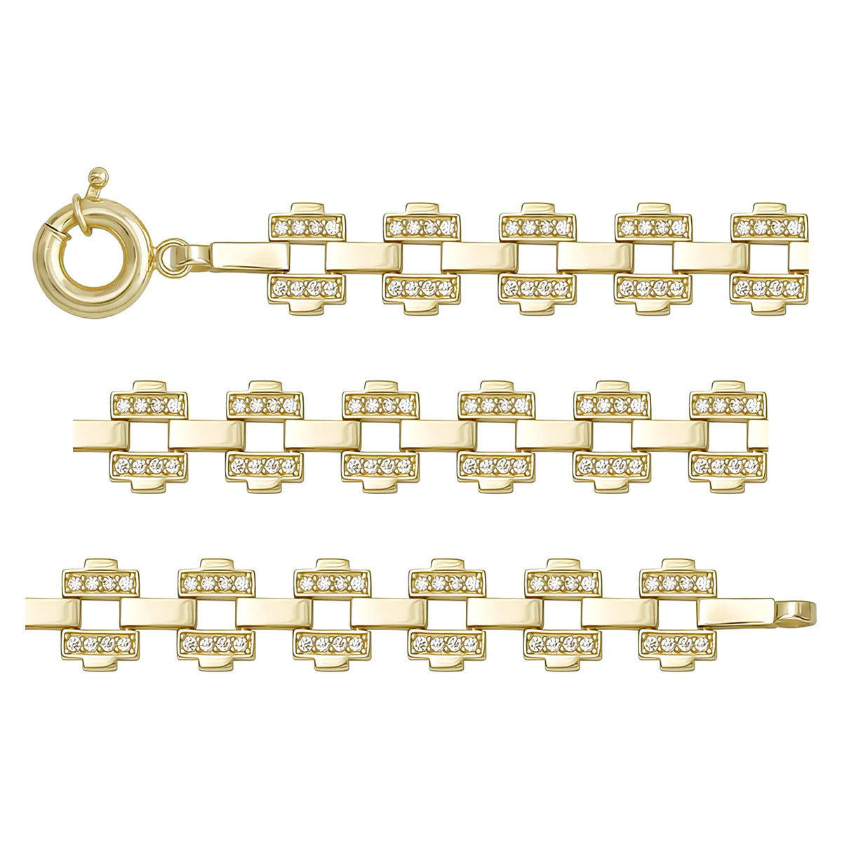 Solid gold bar link bracelet, 12.66 g — shown in three rows across the frame.