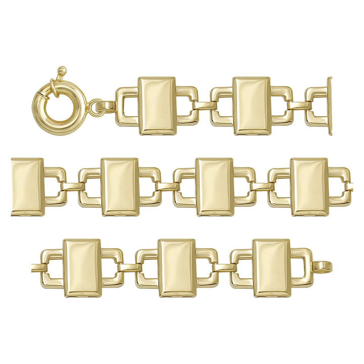Solid gold fancy link bracelet, 8.95 g — shown in three rows across the frame.
