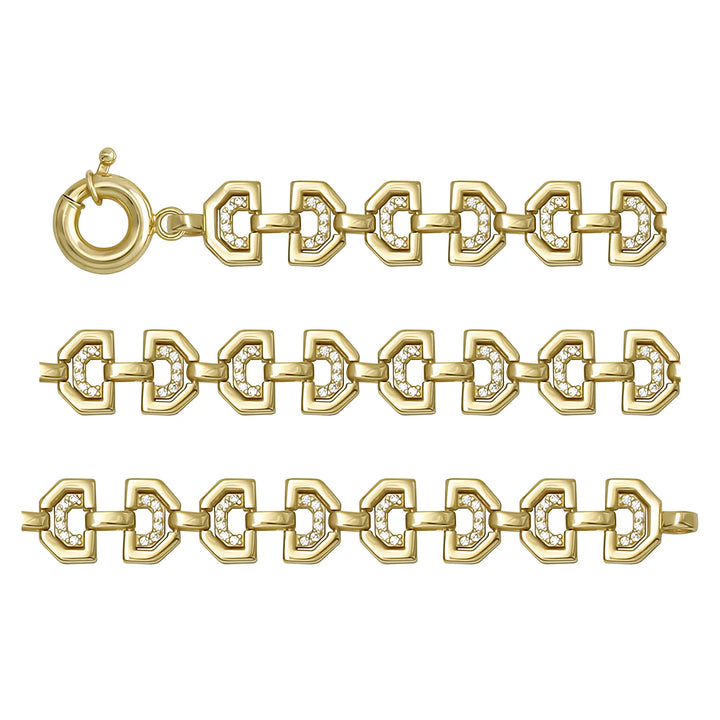 Solid gold fancy link bracelet, 11.74 g — shown in three rows across the frame.