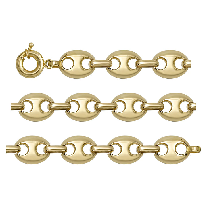Solid gold mariner bracelet, 9.28 g — shown in three rows across the frame.