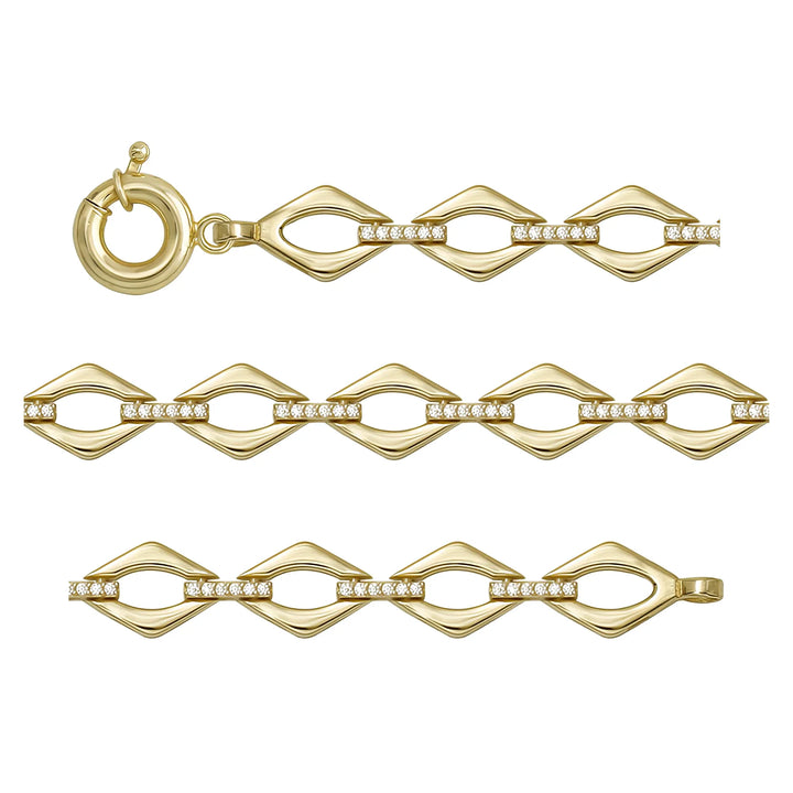 Solid gold fancy link bracelet, 8.55 g — shown in three rows across the frame.