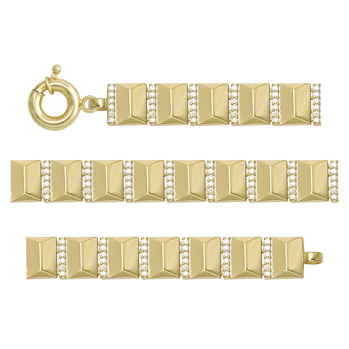 Solid gold bar link bracelet, 11.65 g — shown in three rows across the frame.