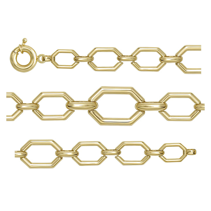 Solid gold fancy link bracelet, 11.85 g — shown in three rows across the frame.