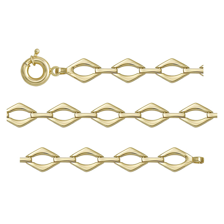 Solid gold fancy link bracelet, 7.57 g — shown in three rows across the frame.