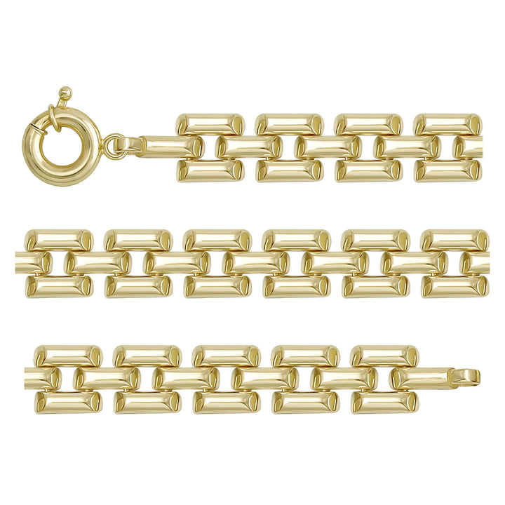Solid gold fancy link bracelet, 13.78 g — shown in three rows across the frame.