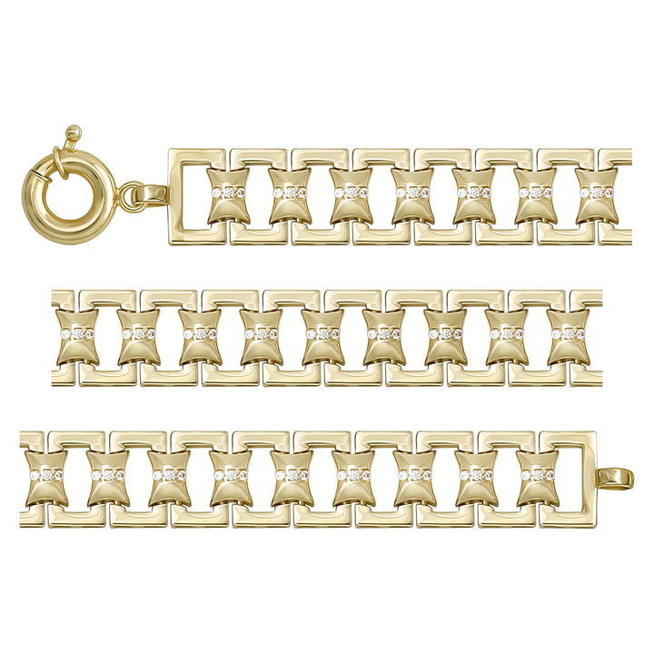 Solid gold fancy link bracelet, 15.16 g — shown in three rows across the frame.