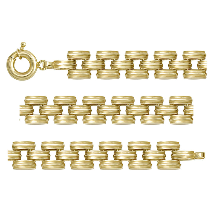 Solid gold bar link bracelet, 17.22 g — shown in three rows across the frame.