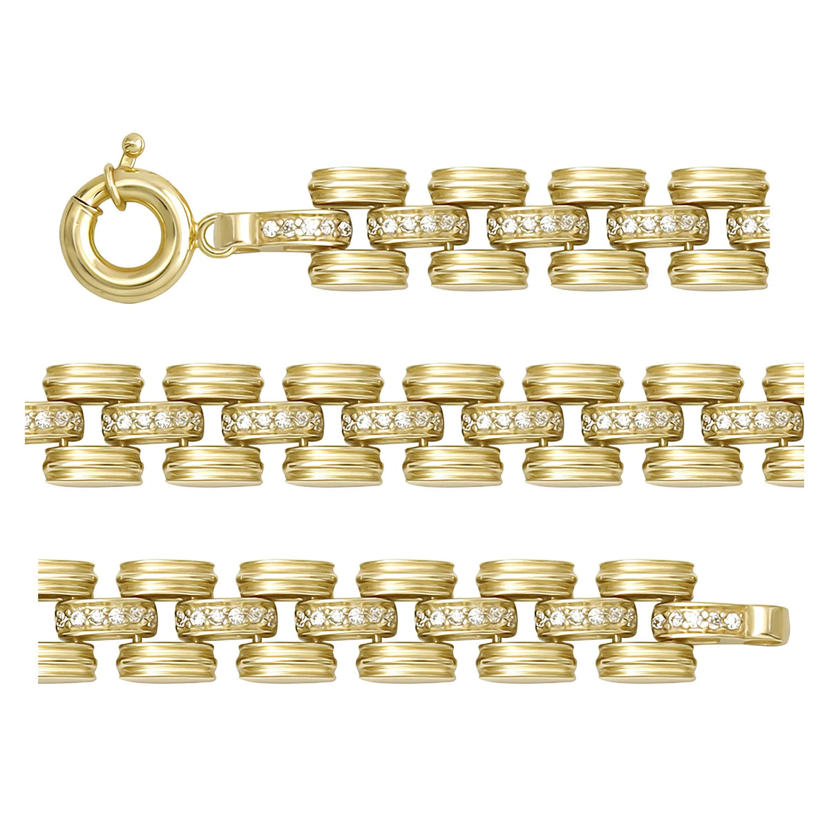 Solid gold bar link bracelet, 10.65 g — shown in three rows across the frame.