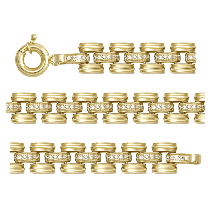 Solid gold bar link bracelet, 10.65 g — shown in three rows across the frame.