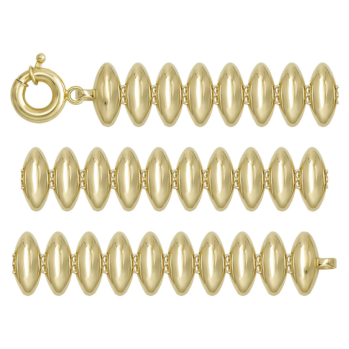 Solid gold bead bracelet, 12.80 g — shown in three rows across the frame.