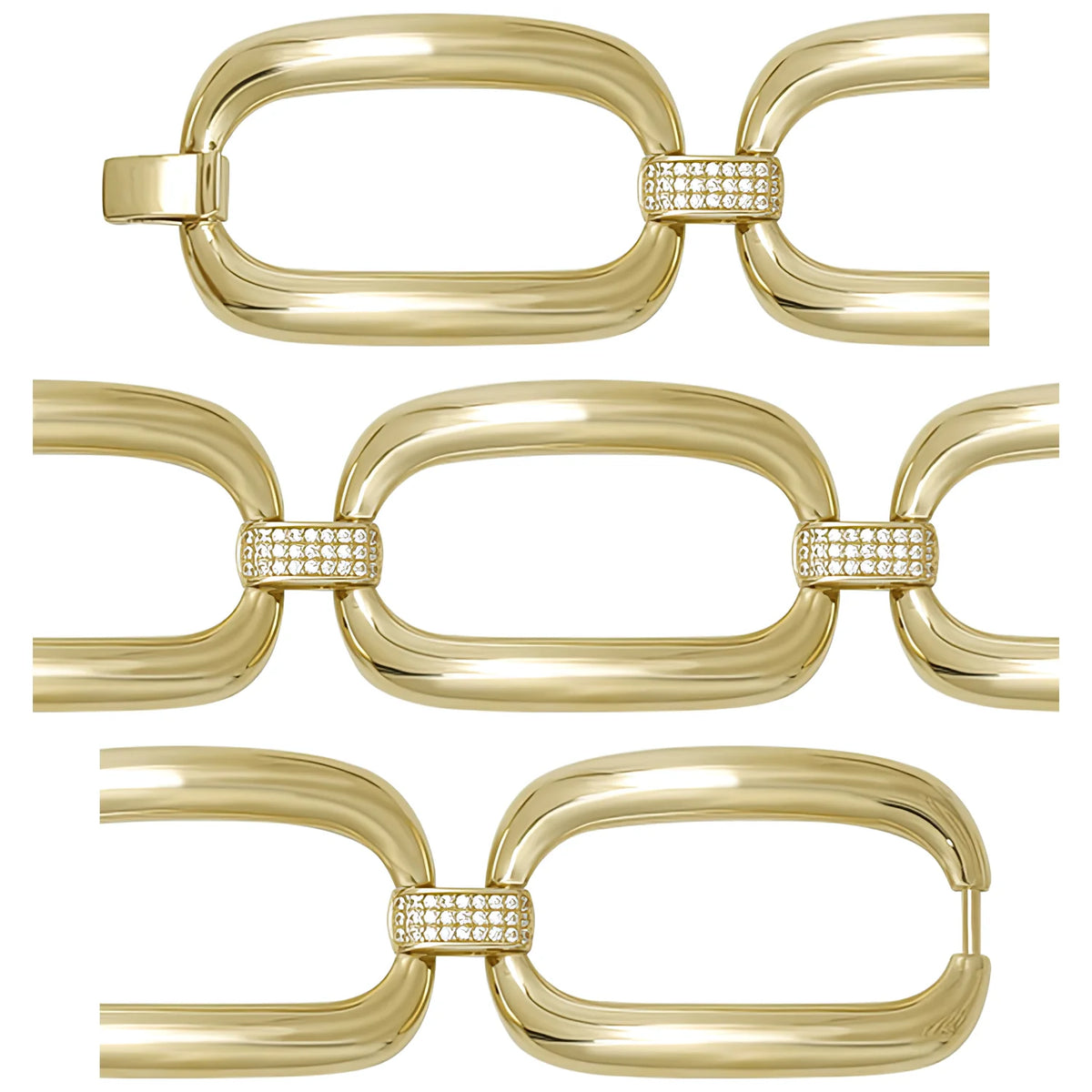 Solid gold fancy link bracelet, 22.43 g — shown in three rows across the frame.