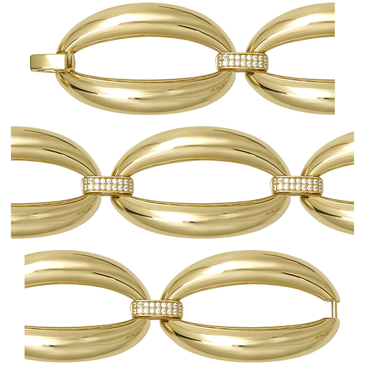 Solid gold fancy link bracelet, 18.95 g — shown in three rows across the frame.