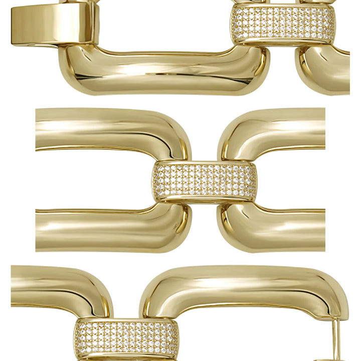 Solid gold fancy link bracelet, 35.55 g — shown in three rows across the frame.