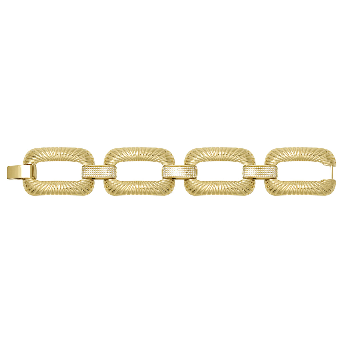 Solid gold fancy link bracelet, 47.07 g — shown square on a plain background.
