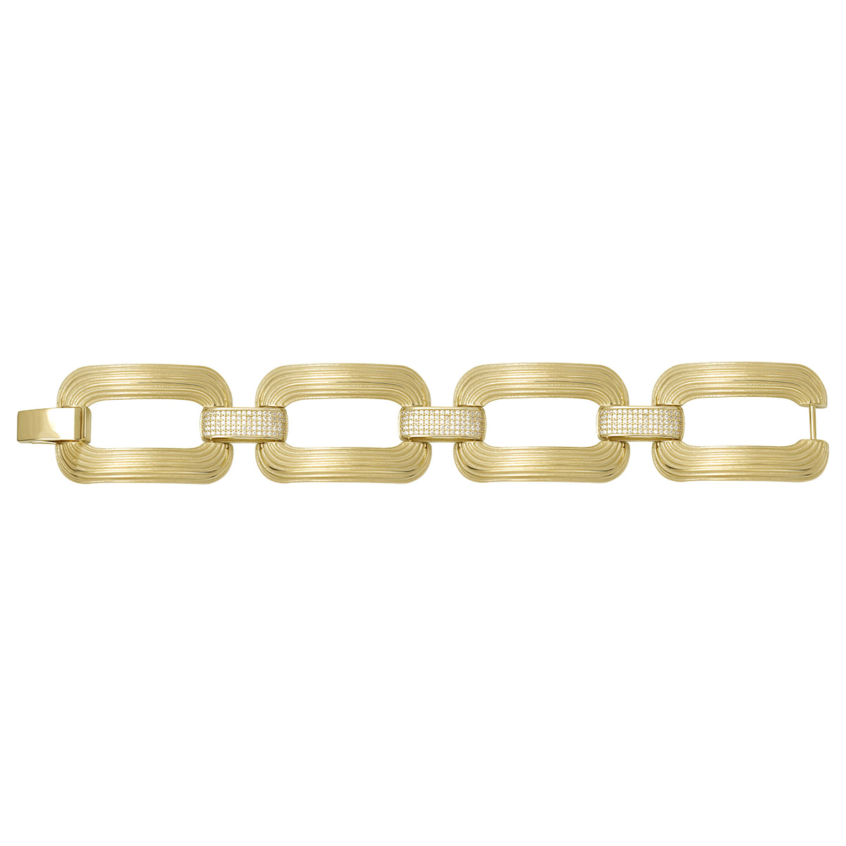 Solid gold fancy link bracelet, 50.09 g — shown square on a plain background.