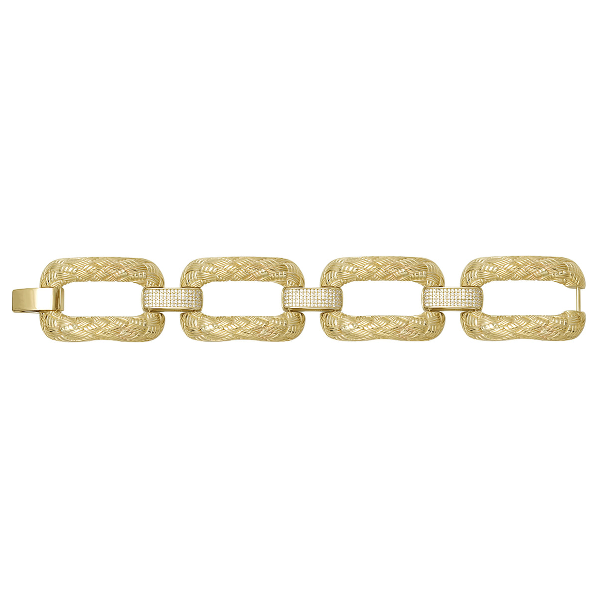 Solid gold fancy link bracelet, 41.07 g — shown square on a plain background.