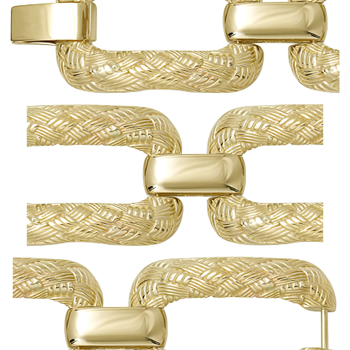 Solid gold fancy link bracelet, 40.20 g — shown in three rows across the frame.