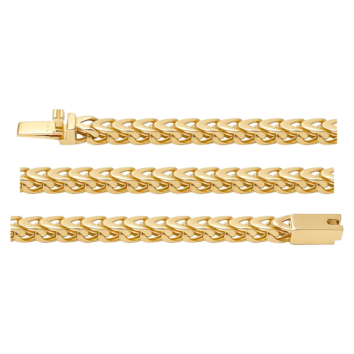 Solid gold braided bracelet, 13.70 g — shown in three rows across the frame.